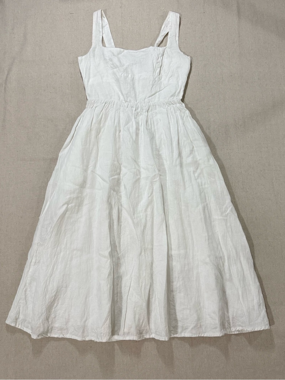 Quince 100% Linen White Midi Dress Small Square Neck Dress